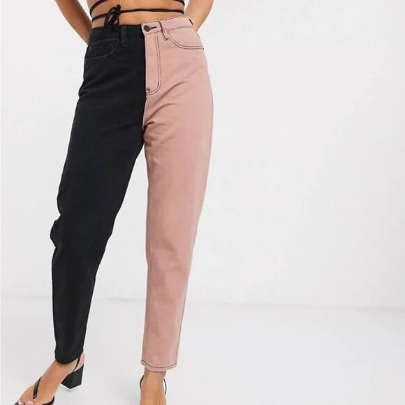 MISSGUIDED | riot high-rise mom jean | color block | Size 4 - Picture 2 of 4